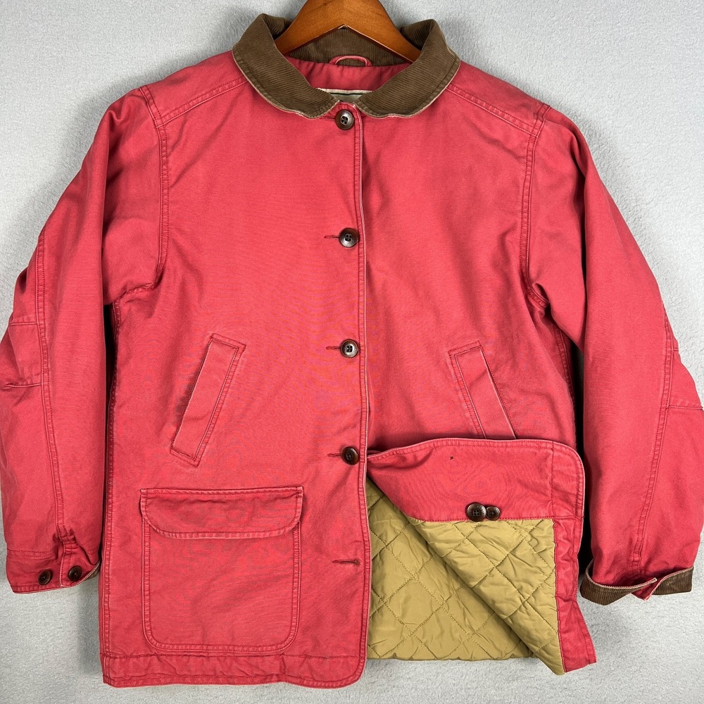 LL Bean Adirondack Quilt Lined Chore Barn Coat Womans L Faded Corduroy Collar